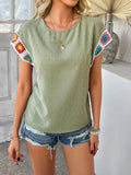 Devine Swiss Dot Round Neck Crochet Short Sleeve Top - Hovatok