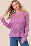 BiBi Openwork Long Sleeve Knit Top - Hovatok