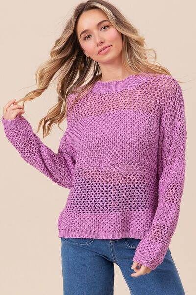BiBi Openwork Long Sleeve Knit Top - Hovatok
