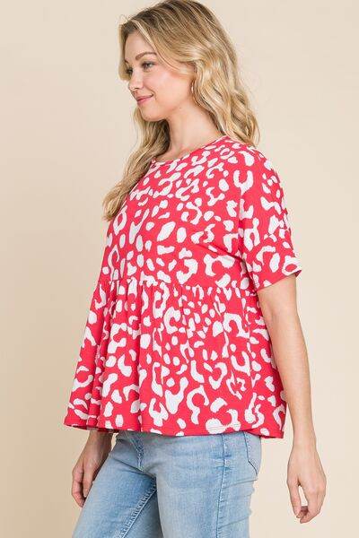 BOMBOM Leopard Peplum Babydoll Blouse - Hovatok