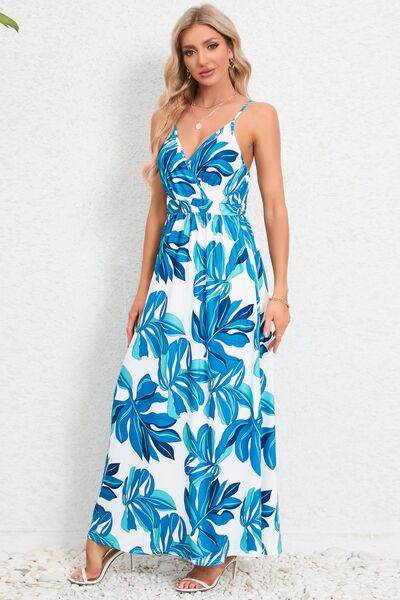 Printed Surplice Maxi Cami Dress - Hovatok