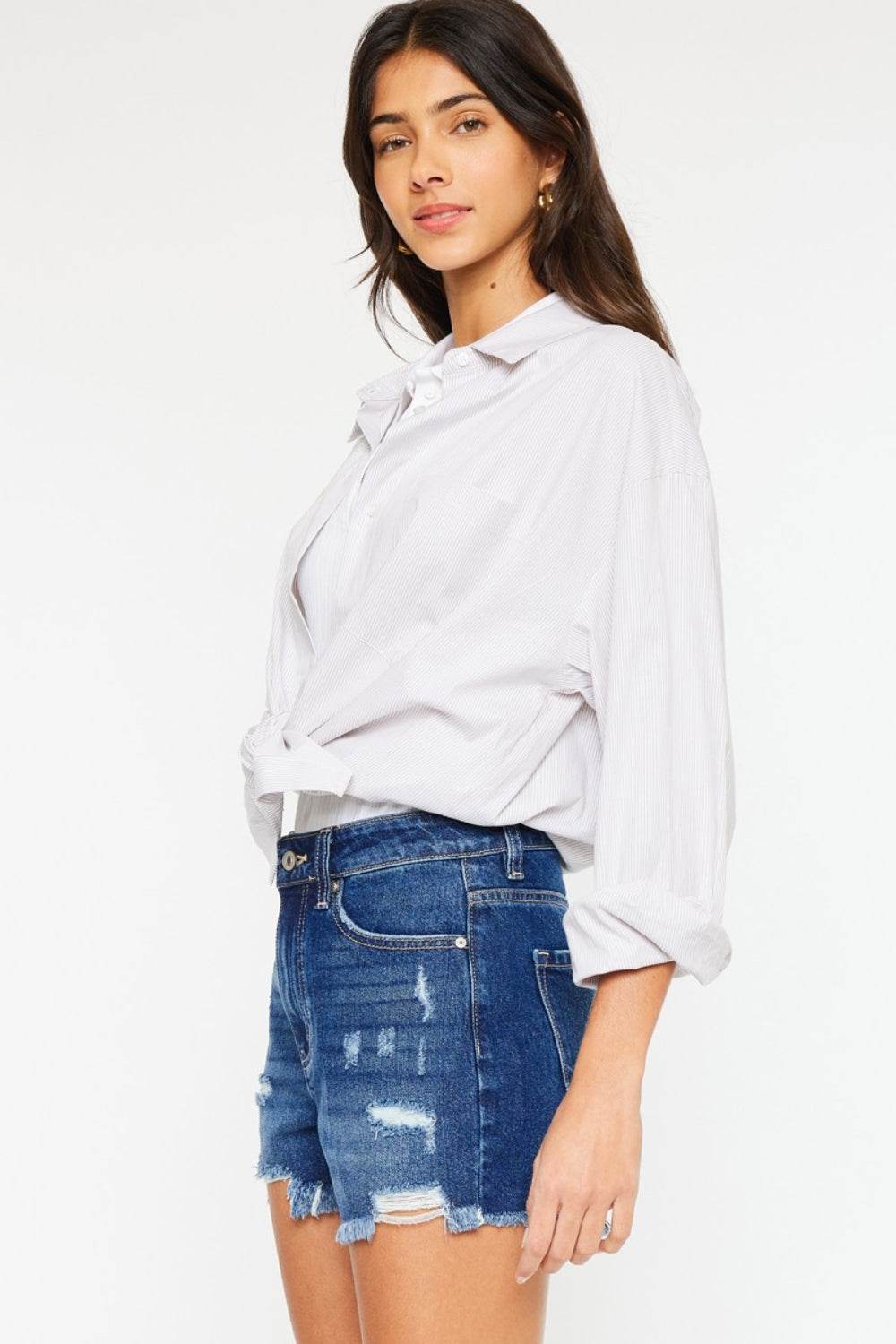 Kancan High Rise Frayed Hem Denim Shorts - Hovatok