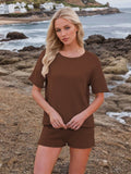 Round Neck Short Sleeve Top and Shorts Sweater Set - Hovatok
