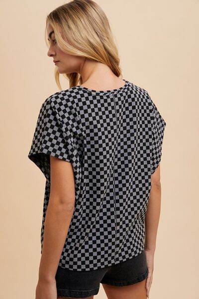 Annie Wear Checkered Round Neck Short Sleeve T-Shirt - Hovatok
