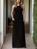 Pocketed Round Neck Sleeveless Dress - Hovatok