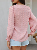 Devine Swiss Dot Lace Detail V-Neck Long Sleeve Blouse - Hovatok
