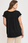 Umgee Full Size Seam Detail Linen Ruffle Fringe Edge Top Plus Size - Hovatok