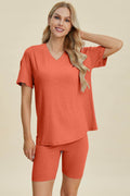 Basic Bae Full Size Ribbed V-Neck Short Sleeve Top and Shorts Set - Hovatok