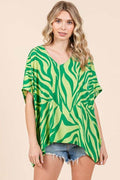 Mittoshop Zebra Print V-Neck Short Sleeve Oversized Top - Hovatok