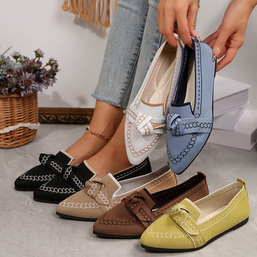 knitted Slip-On Flats with Bow - Hovatok