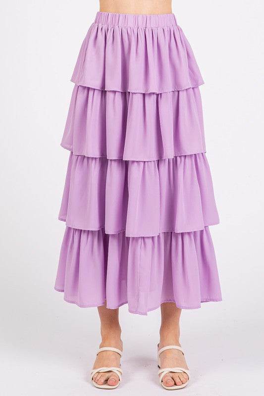 Mittoshop Chiffon Ruffle Layer Elastic Waist Midi Skirt - Hovatok