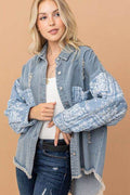 And The Why Full Size Paisley Print Quilted Sleeves Denim Jacket - Hovatok