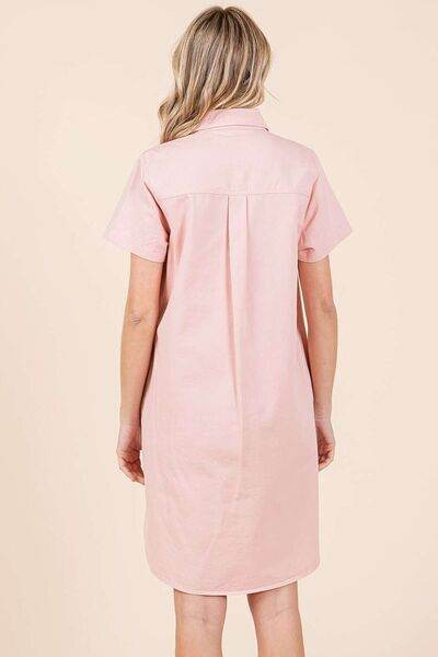 Mittoshop Button Detail Collared Neck Short Sleeve Shirt Dress - Hovatok