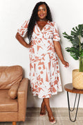 Printed Surplice Balloon Sleeve Dress - Hovatok