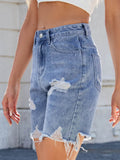 Distressed Raw Hem Denim Shorts - Hovatok