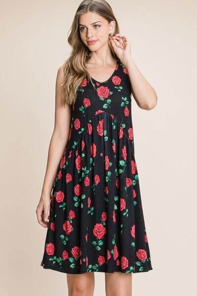 BOMBOM Floral Ruched Tank Dress - Hovatok