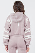 American Bazi Letter Graphic Long Sleeve Drawstring Cropped Hoodie - Hovatok