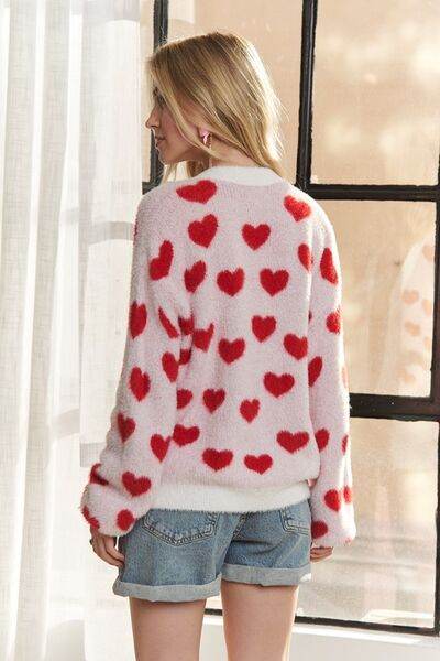 ADORA Fuzzy Heart Button Down Cardigan - Hovatok