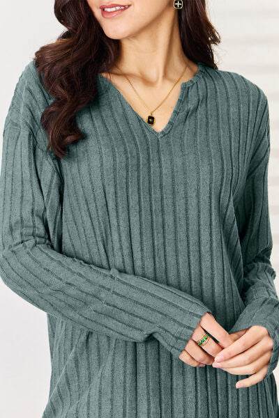 Basic Bae Full Size Notched Long Sleeve Top and Pants Set - Hovatok