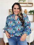 Double Take Full Size Printed Balloon Sleeve Blouse - Hovatok