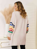 Angel Wings Striped Open Front Dropped Shoulder Cardigan - Hovatok