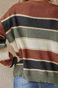 Contrast Striped Round Neck Long Sleeve Sweater - Hovatok