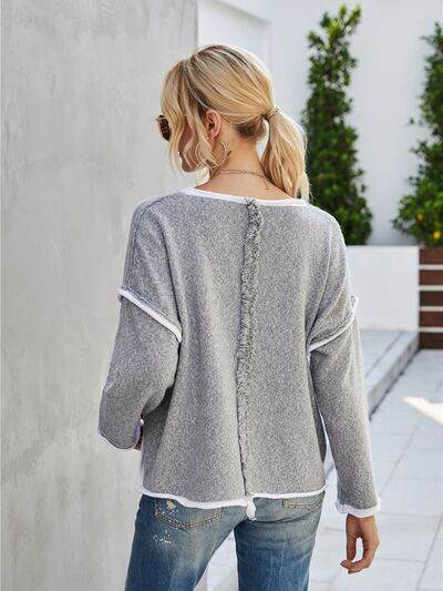 Angel Wings Boat Neck Dropped Shoulder Sweater - Hovatok
