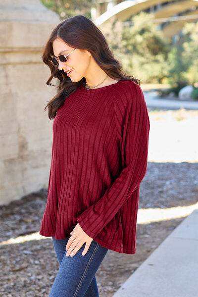 Basic Bae Full Size Ribbed Round Neck Long Sleeve Knit Top - Hovatok