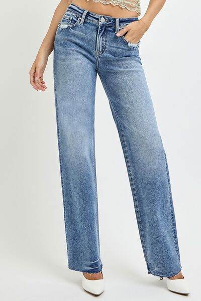 RISEN Full Size High Rise Straight Leg Jeans with Pockets - Hovatok