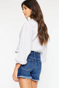 Kancan High Rise Frayed Hem Denim Shorts - Hovatok