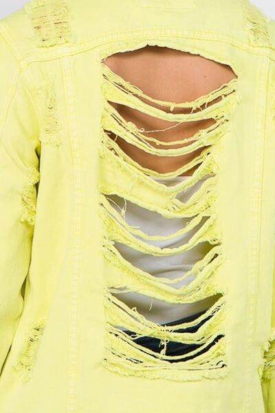 American Bazi Distressed Back Button Down Denim Jacket - Hovatok