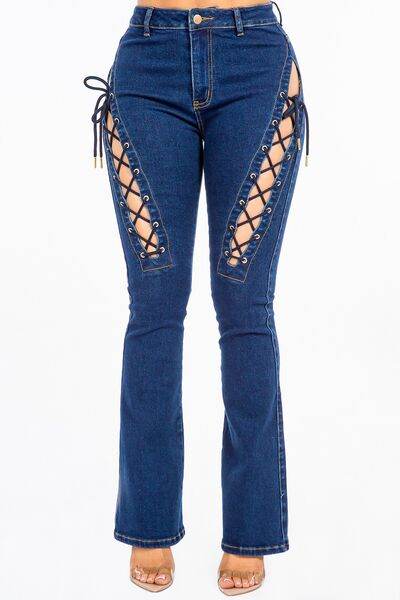 American Bazi High Rise Lace Up Jeans - Hovatok