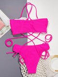 Halter Neck Drawstring Detail Bikini Set - Hovatok