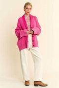 Davi & Dani Shawl Collar Ribbed Detail Button Up Cardigan - Hovatok