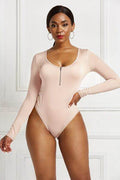 Half Zip Scoop Neck Long Sleeve Bodysuit - Hovatok
