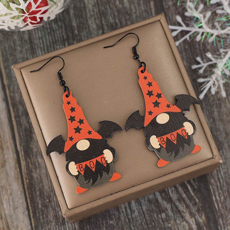 Wooden Point Hat Gnome Shape Earrings - Hovatok