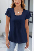 Frill Square Neck Flutter Sleeve Blouse - Hovatok