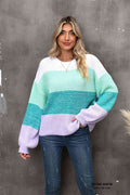 Angel Wings Color Block Round Neck Dropped Shoulder Sweater - Hovatok