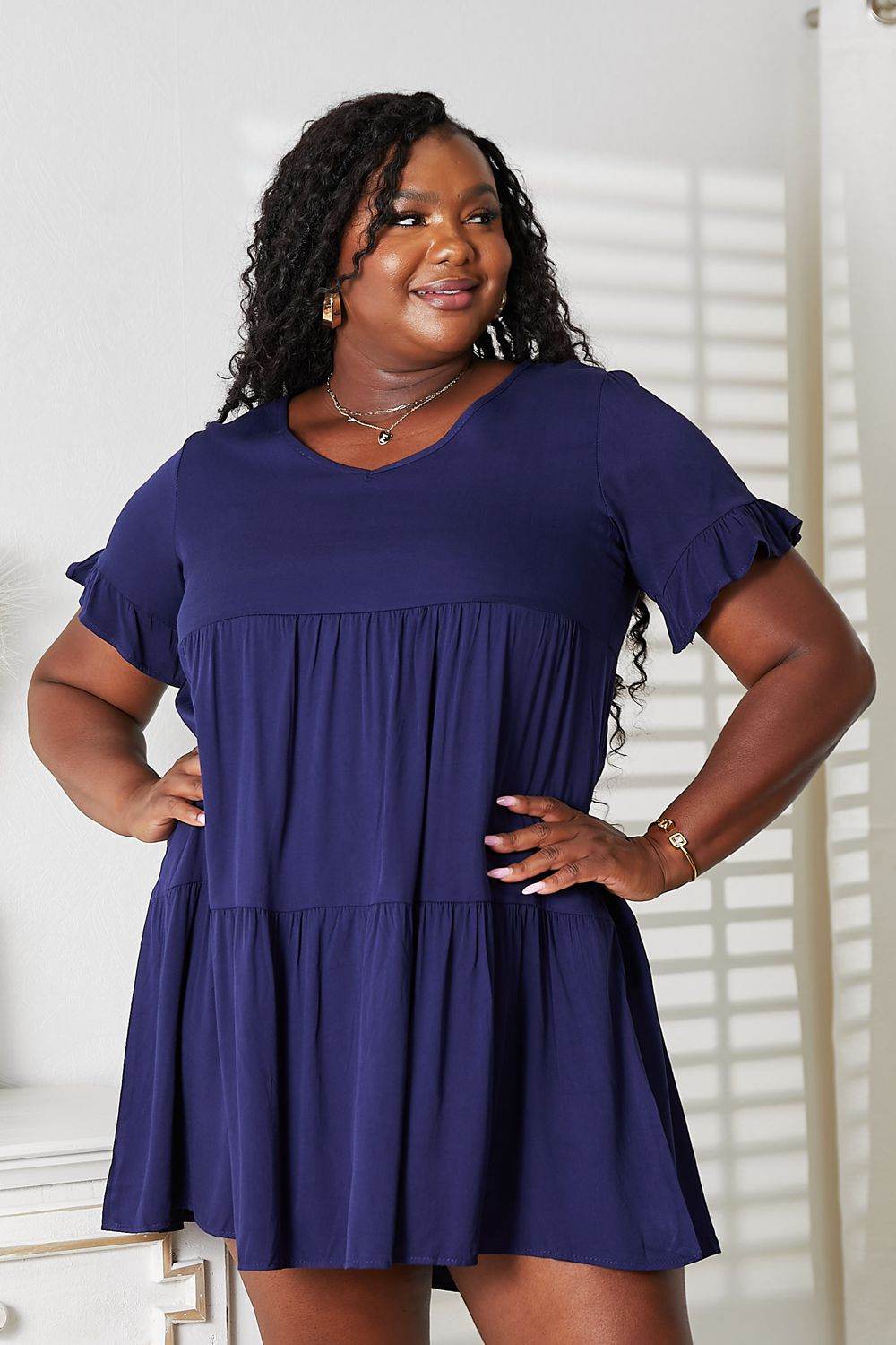 Mandy V-Neck Flounce Sleeve Tiered Dress - Hovatok