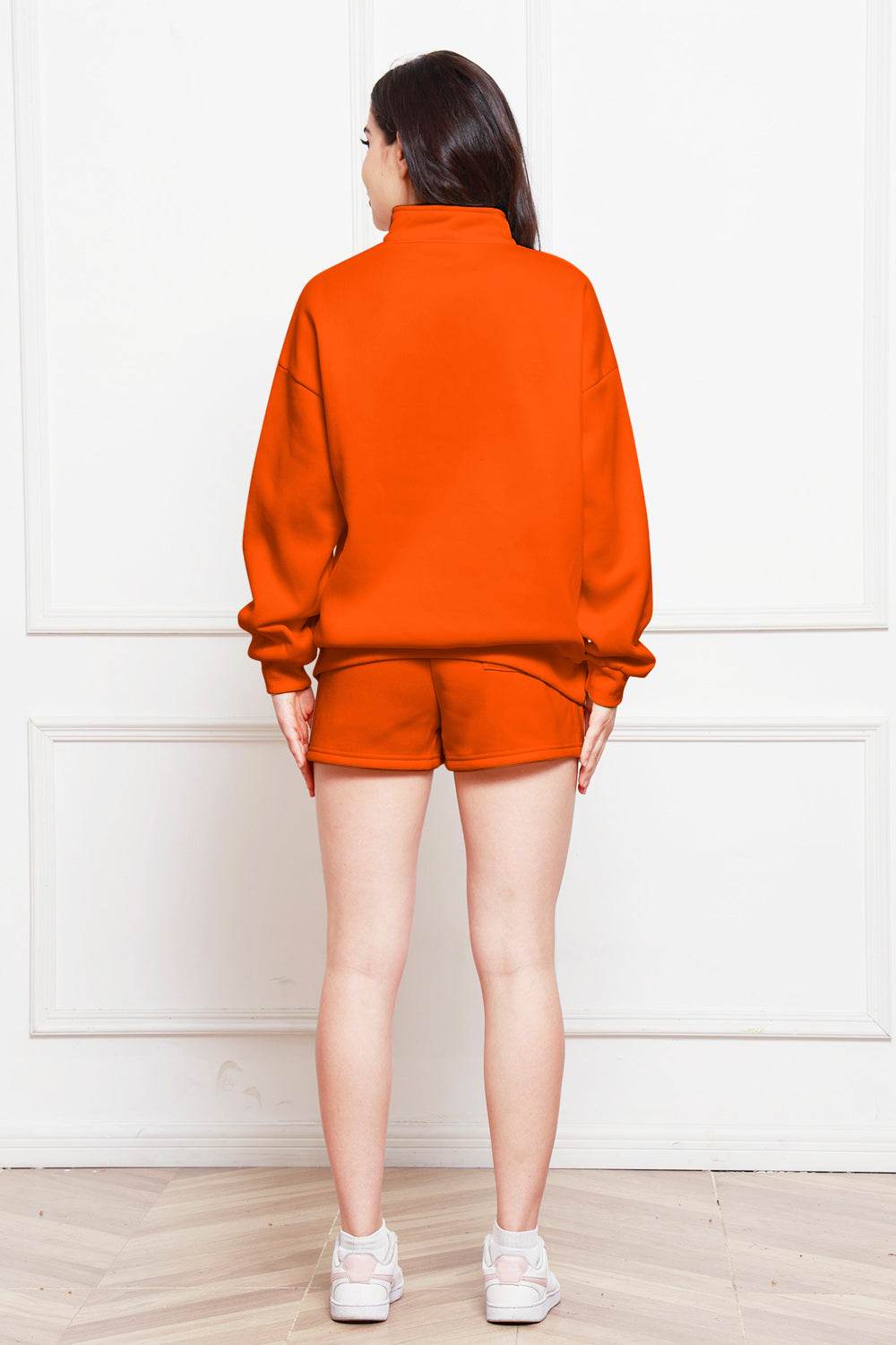 Half Zip Long Sleeve Sweatshirt and Drawstring Shorts Set - Hovatok