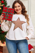 Plus Size Studded Star Round Neck Long Sleeve Blouse - Hovatok