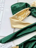 Two-Tone Ring Detail Tied Bikini Set - Hovatok