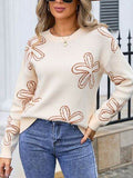 Angel Wings Flower Round Neck Dropped Shoulder Sweater - Hovatok