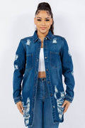 American Bazi Distressed Button Up Long Sleeve Denim Jacket - Hovatok