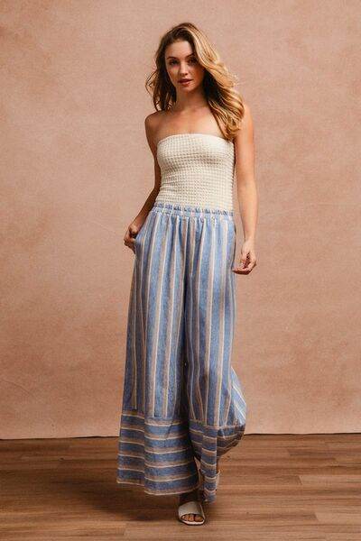 BiBi Striped Wide Leg Pants with Pockets - Hovatok