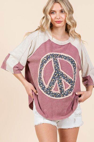 Mittoshop Peace Sign Patch Mineral Washed T-Shirt - Hovatok