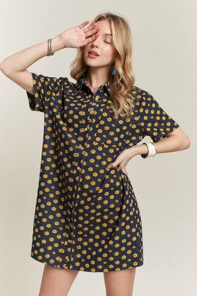 ADORA Floral Button-Up Mini Denim Dress - Hovatok