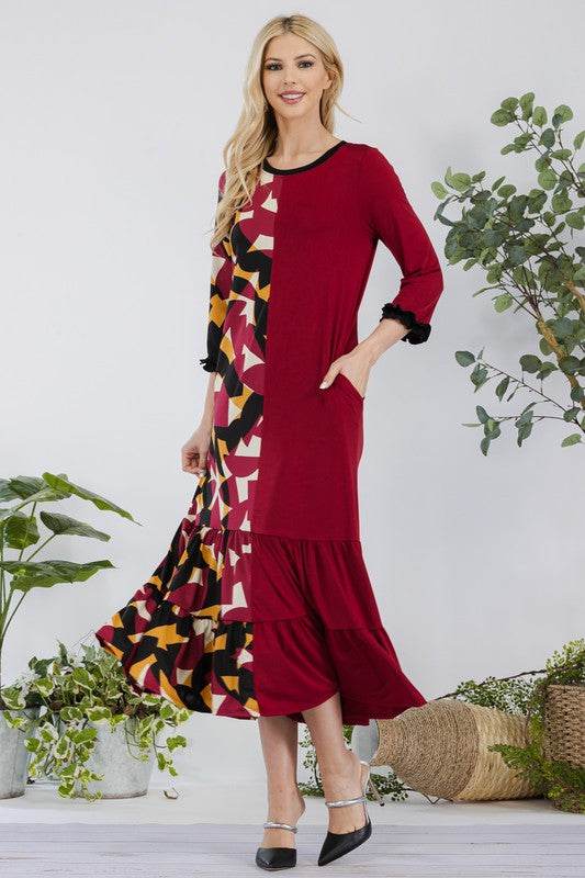 Celeste Full Size Color Block Midi Dress Plus Size - Hovatok