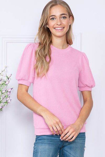 Reborn J Ribbed Round Neck Short Sleeve Top - Hovatok