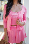 Button Down Cardigan, Cami and Shorts Set - Hovatok